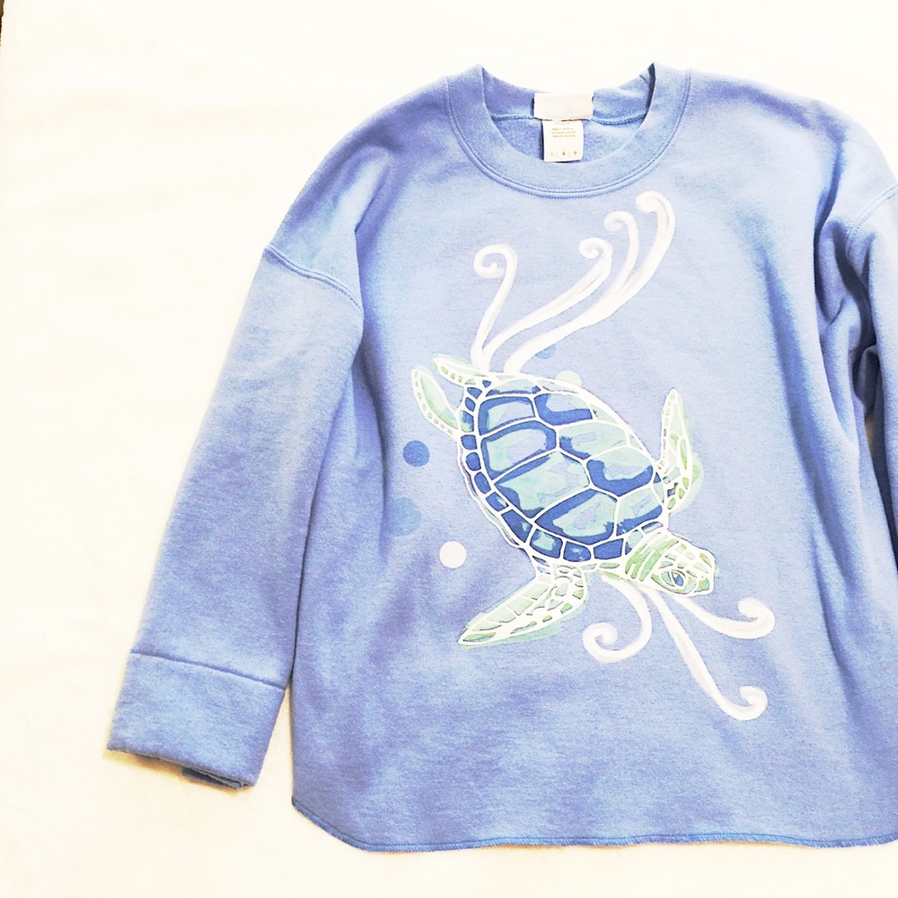 🌊Blue Sea-Turtle Crew Neck Cropped Lg.Sweatshirt - Picture 3 of 8